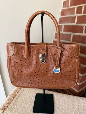 Dooney & Bourke Ostrich Embossed Brown Leather Satchel